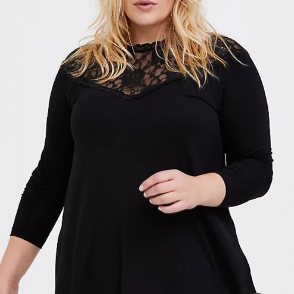 Torrid Black Lace Yoke Neck Super Soft Shirt NWT